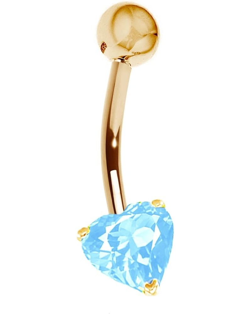 14k Solid Gold Genuine Blue Topaz Heart Belly Button Navel Ring Body Art (Yellow or White) Yellow Gold $36.52 Body Jewelry