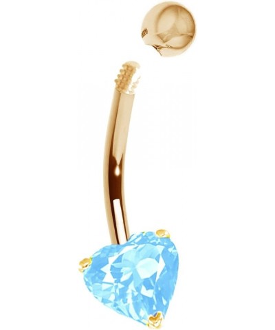 14k Solid Gold Genuine Blue Topaz Heart Belly Button Navel Ring Body Art (Yellow or White) Yellow Gold $36.52 Body Jewelry