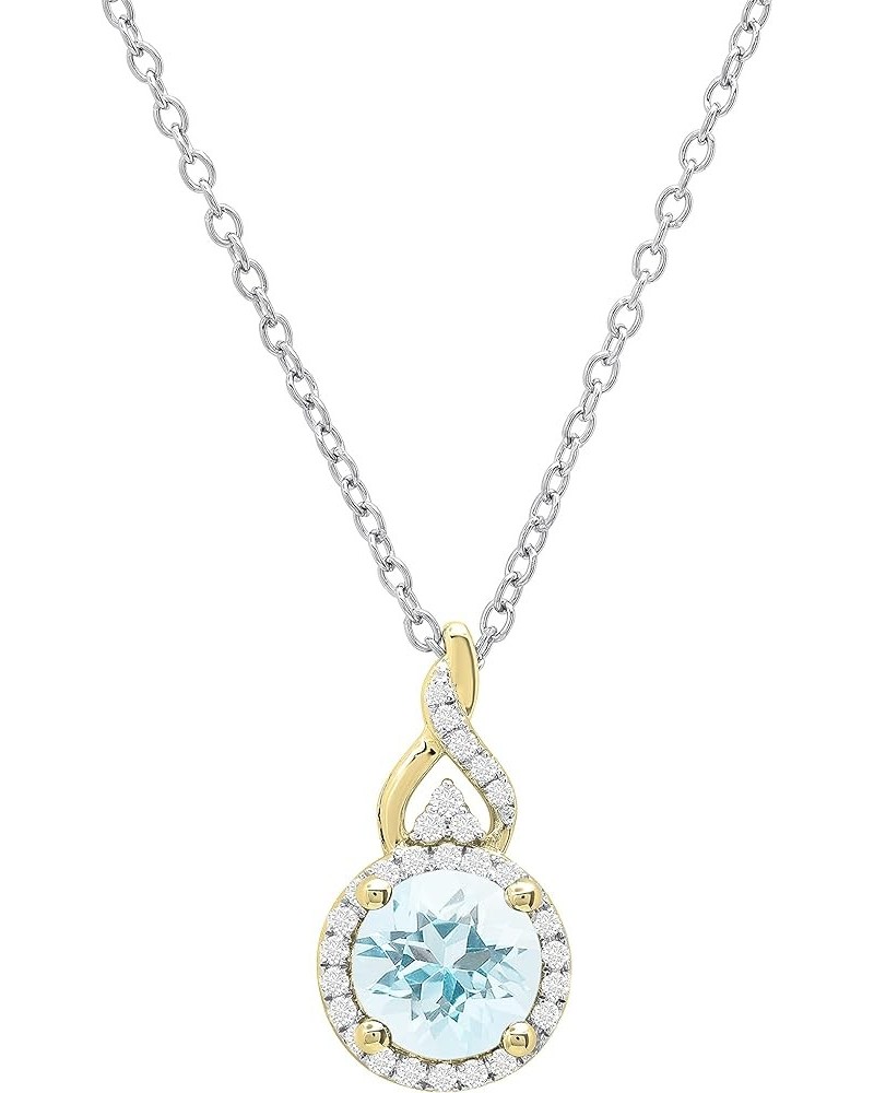 Round White Diamond & Gemstone Ladies Pendant (Silver Chain Included), Available in Various Gemstones & Metal 10K/14K/18K Gol...