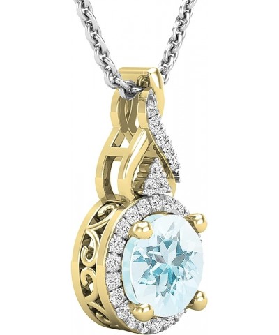 Round White Diamond & Gemstone Ladies Pendant (Silver Chain Included), Available in Various Gemstones & Metal 10K/14K/18K Gol...