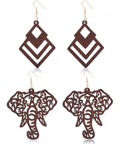 2 Pair African Drop Earings Lightweight Sculpture Wooden Dangle Earrings Ethnic Style for Women Bohemia Style Earrings Brown ...