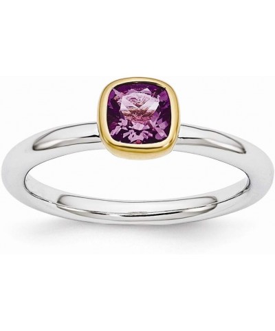 Two Tone Sterling Silver Stackable 5mm Cushion Amethyst Ring $28.28 Rings