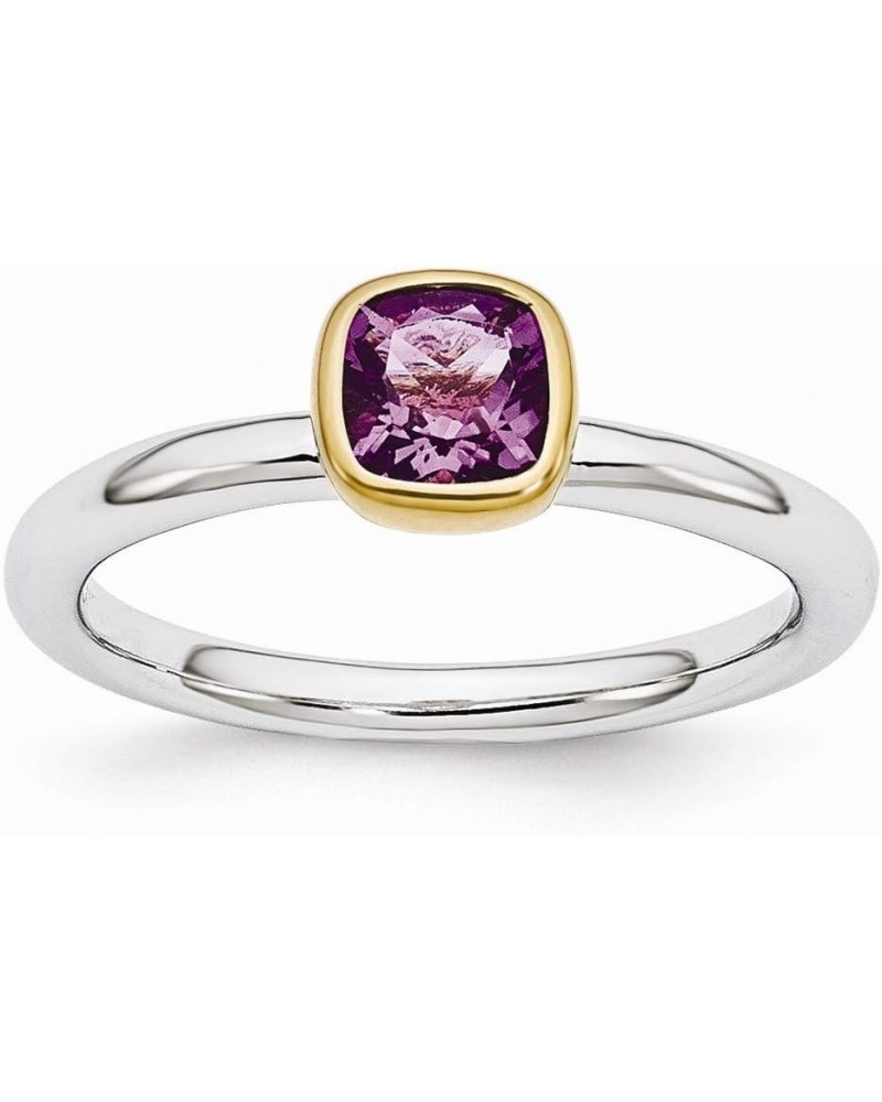 Two Tone Sterling Silver Stackable 5mm Cushion Amethyst Ring $28.28 Rings