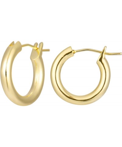 18K Gold Plated Sterling Silver Small Gold Hoop Earrings for Women Tube - Yellow Gold $13.49 Earrings