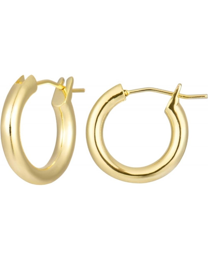 18K Gold Plated Sterling Silver Small Gold Hoop Earrings for Women Tube - Yellow Gold $13.49 Earrings