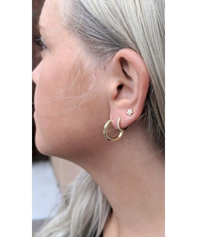 18K Gold Plated Sterling Silver Small Gold Hoop Earrings for Women Tube - Yellow Gold $13.49 Earrings