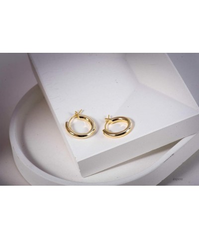 18K Gold Plated Sterling Silver Small Gold Hoop Earrings for Women Tube - Yellow Gold $13.49 Earrings