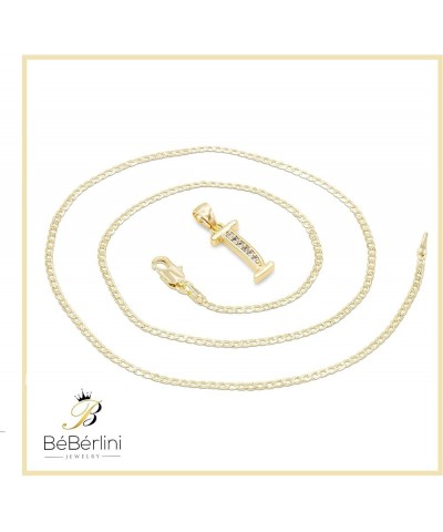 BEBERLINI Initial Letter Pendant 14K Necklace Gold Filled Cubic Zirconia Alphabet CZ Charm Curb Chain Set 18" 20" 24" Women G...