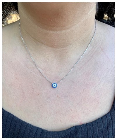 Sterling Silver Blue Cz Small Evil Eye Necklace Nazar Charm Amulet Protection Necklace for Adult Women's and Teen Girls $14.2...