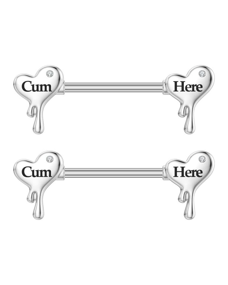 14G Surgical Steel Letter Nipple Rings for Women Girls Heart Piercing Barbell Cum Here Naughty Words Nipple Studs Nipplerings...