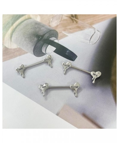 14G Surgical Steel Letter Nipple Rings for Women Girls Heart Piercing Barbell Cum Here Naughty Words Nipple Studs Nipplerings...