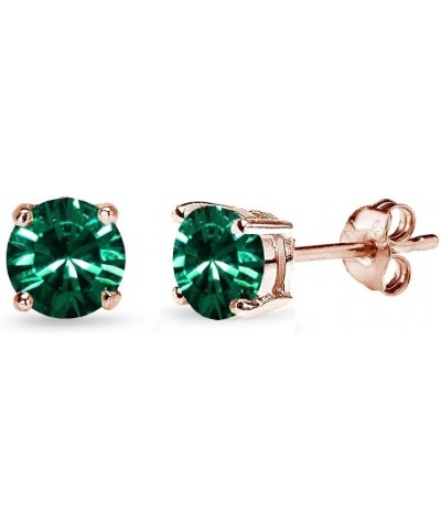 Rose Gold Flashed Sterling Silver 5mm Round European Crystals Stud Earrings for Women girls May - Green $11.79 Earrings