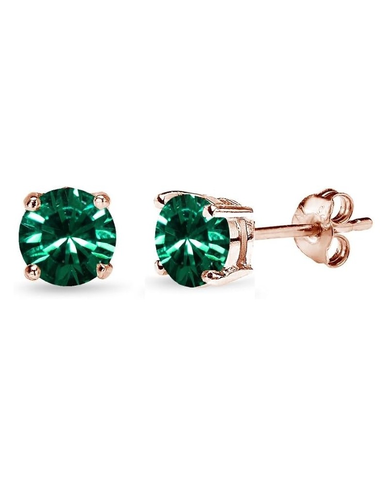 Rose Gold Flashed Sterling Silver 5mm Round European Crystals Stud Earrings for Women girls May - Green $11.79 Earrings