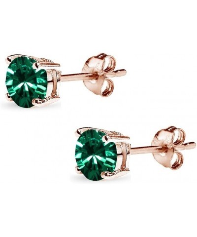 Rose Gold Flashed Sterling Silver 5mm Round European Crystals Stud Earrings for Women girls May - Green $11.79 Earrings