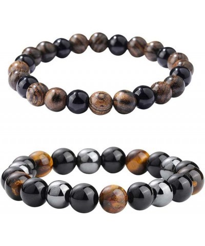 Triple Protection Bracelet Hematite Black Agate Tiger'S Eye Stone Bracelets And Sandalwood Beads Set Bring Luck And Prosperit...