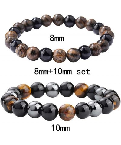 Triple Protection Bracelet Hematite Black Agate Tiger'S Eye Stone Bracelets And Sandalwood Beads Set Bring Luck And Prosperit...