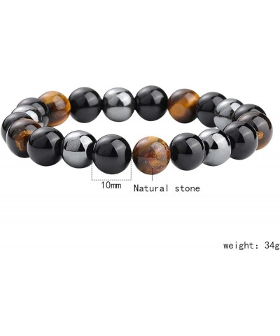 Triple Protection Bracelet Hematite Black Agate Tiger'S Eye Stone Bracelets And Sandalwood Beads Set Bring Luck And Prosperit...