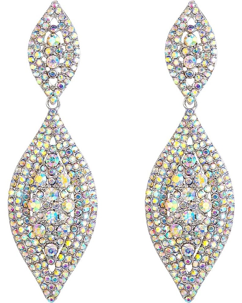 Women's Rhinestone Crystal Wedding Bridal 2 Leaf Drop Dangle Chandelier Earrings Iridescent Clear AB $10.70 Earrings