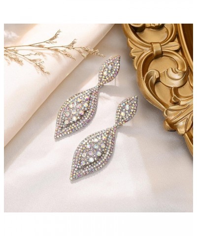 Women's Rhinestone Crystal Wedding Bridal 2 Leaf Drop Dangle Chandelier Earrings Iridescent Clear AB $10.70 Earrings