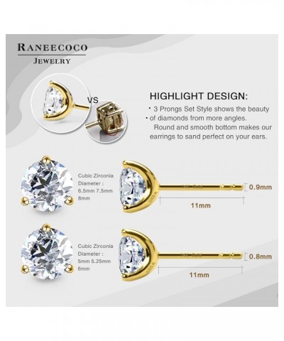 STUNNING FLAME" 18K Gold Plated Silver Brilliant Cut Simulated Diamond Cubic Zirconia Stud Earrings 4.0 carats 14k Gold Post ...