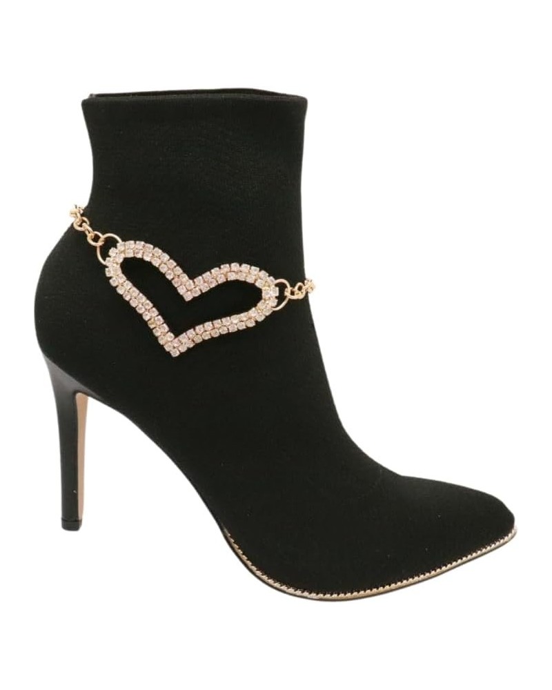 Women Fashion Boot Bracelet Bling Gold Color Metal Chain High Heel Shoe Love Heart Charm Anklet $15.07 Anklets