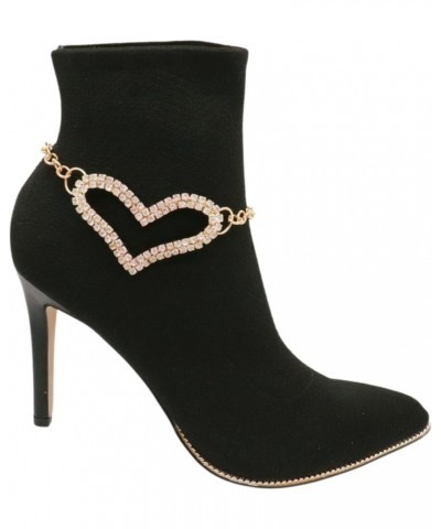 Women Fashion Boot Bracelet Bling Gold Color Metal Chain High Heel Shoe Love Heart Charm Anklet $15.07 Anklets