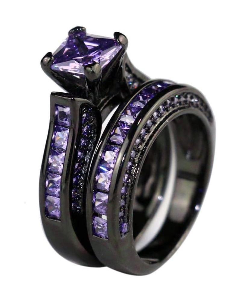 Black Gold Plated Womens Wedding Ring Sets Bridal Sets Princess cut Red Cz Engagement Ring Wedding Bands Purple2 6 $11.87 Sets