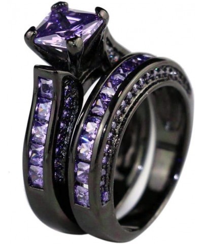 Black Gold Plated Womens Wedding Ring Sets Bridal Sets Princess cut Red Cz Engagement Ring Wedding Bands Purple2 6 $11.87 Sets