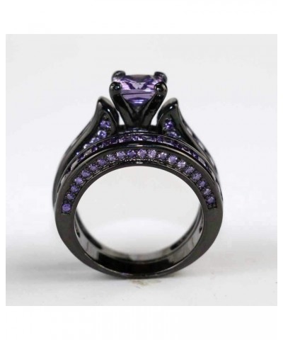 Black Gold Plated Womens Wedding Ring Sets Bridal Sets Princess cut Red Cz Engagement Ring Wedding Bands Purple2 6 $11.87 Sets