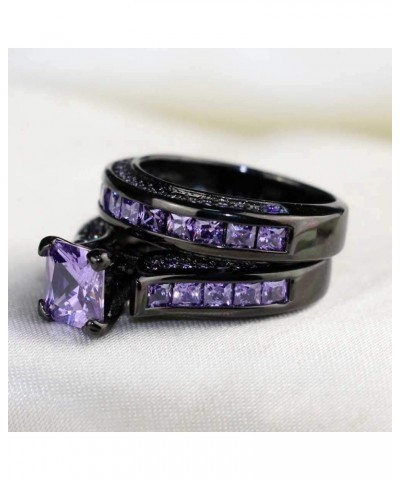 Black Gold Plated Womens Wedding Ring Sets Bridal Sets Princess cut Red Cz Engagement Ring Wedding Bands Purple2 6 $11.87 Sets