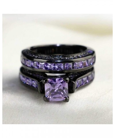 Black Gold Plated Womens Wedding Ring Sets Bridal Sets Princess cut Red Cz Engagement Ring Wedding Bands Purple2 6 $11.87 Sets