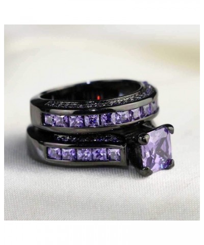 Black Gold Plated Womens Wedding Ring Sets Bridal Sets Princess cut Red Cz Engagement Ring Wedding Bands Purple2 6 $11.87 Sets