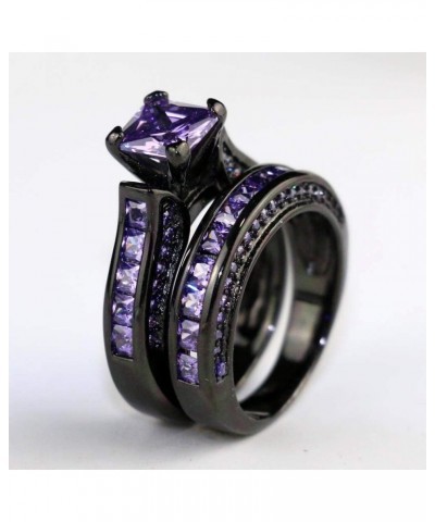 Black Gold Plated Womens Wedding Ring Sets Bridal Sets Princess cut Red Cz Engagement Ring Wedding Bands Purple2 6 $11.87 Sets