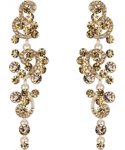 Women's Bohemian Boho Wedding Bridal Crystal Floral Chandelier Hollow Dangle Earrings Champagne Gold-Tone $10.06 Earrings