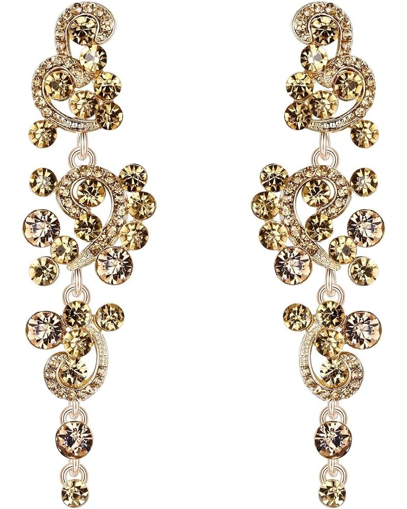 Women's Bohemian Boho Wedding Bridal Crystal Floral Chandelier Hollow Dangle Earrings Champagne Gold-Tone $10.06 Earrings