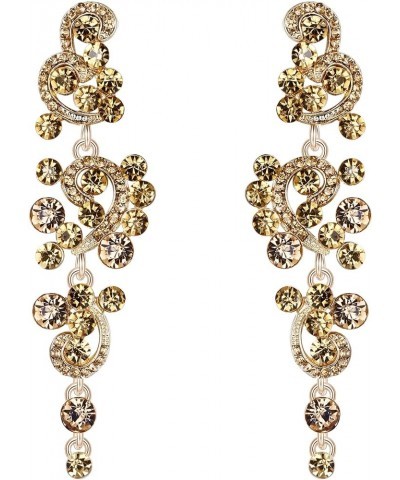 Women's Bohemian Boho Wedding Bridal Crystal Floral Chandelier Hollow Dangle Earrings Champagne Gold-Tone $10.06 Earrings