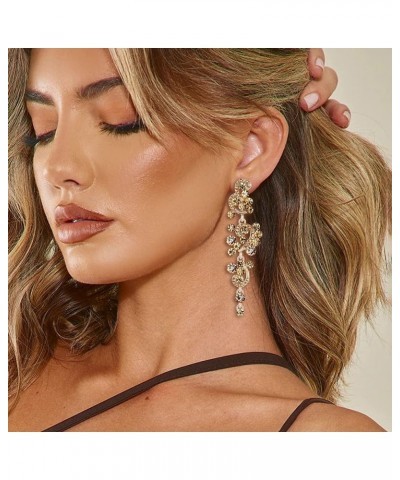 Women's Bohemian Boho Wedding Bridal Crystal Floral Chandelier Hollow Dangle Earrings Champagne Gold-Tone $10.06 Earrings