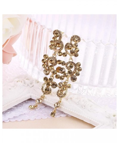 Women's Bohemian Boho Wedding Bridal Crystal Floral Chandelier Hollow Dangle Earrings Champagne Gold-Tone $10.06 Earrings