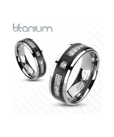 Her and His Black Cubic Zirconia Stainless Steel Wedding Engagement Ring and Titanium Band Set Women's Size 09 Men's Size 12 ...