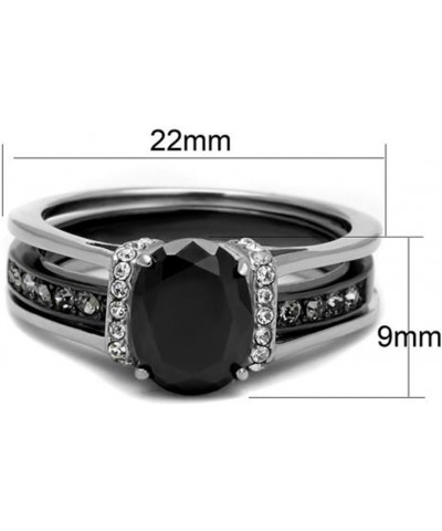 Her and His Black Cubic Zirconia Stainless Steel Wedding Engagement Ring and Titanium Band Set Women's Size 09 Men's Size 12 ...