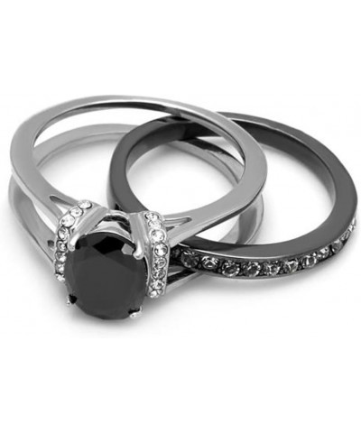 Her and His Black Cubic Zirconia Stainless Steel Wedding Engagement Ring and Titanium Band Set Women's Size 09 Men's Size 12 ...