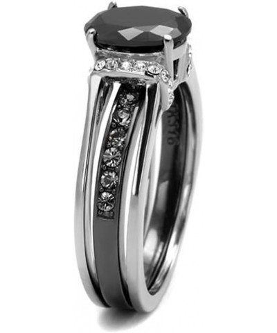 Her and His Black Cubic Zirconia Stainless Steel Wedding Engagement Ring and Titanium Band Set Women's Size 09 Men's Size 12 ...