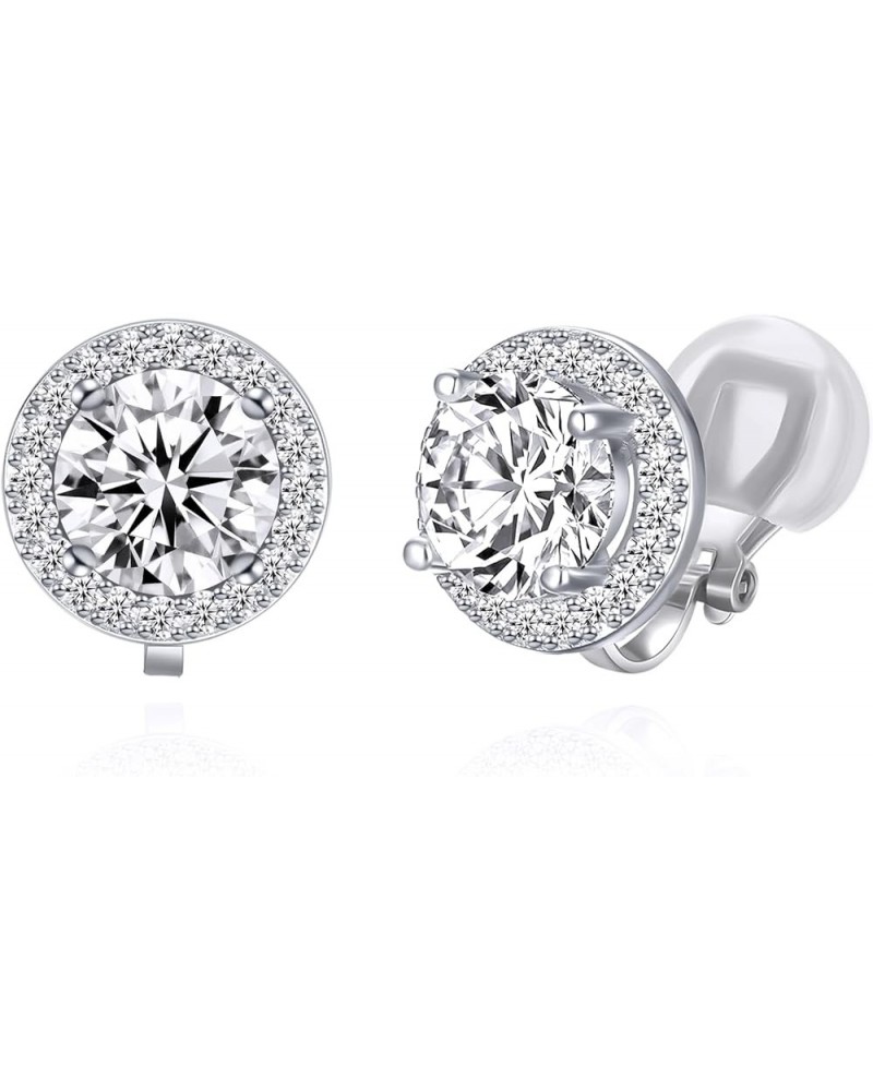 8MM Cubic Zirconia Crystal Clip On Stud Earrings Round Non Pierced Earrings For Women Girls White $7.94 Earrings