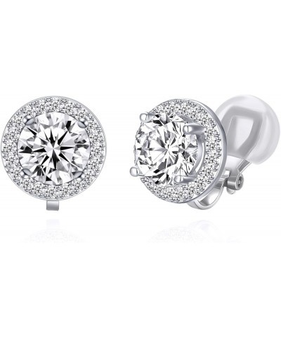 8MM Cubic Zirconia Crystal Clip On Stud Earrings Round Non Pierced Earrings For Women Girls White $7.94 Earrings