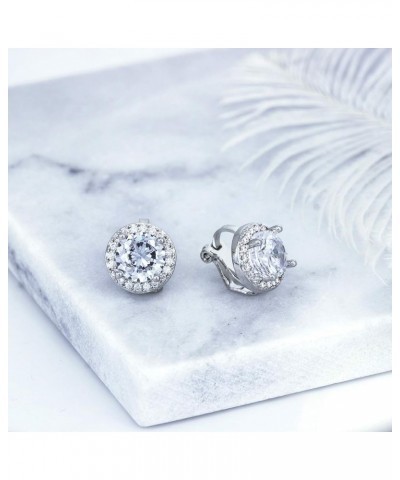 8MM Cubic Zirconia Crystal Clip On Stud Earrings Round Non Pierced Earrings For Women Girls White $7.94 Earrings