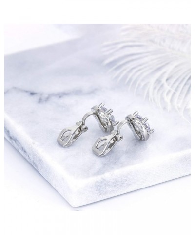 8MM Cubic Zirconia Crystal Clip On Stud Earrings Round Non Pierced Earrings For Women Girls White $7.94 Earrings