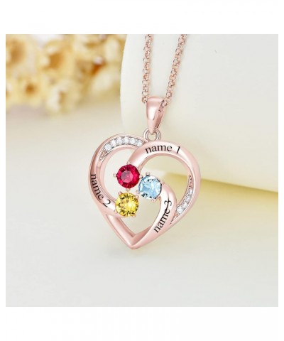 10K, 14K, 18K Gold Personalized Mothers Necklace With 2-3 Birthstones and Names Customized Gold Heart Pendant Necklace for Mo...