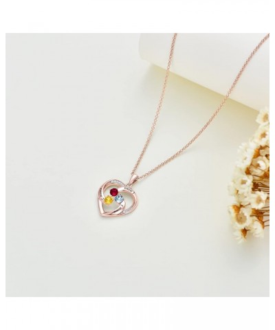 10K, 14K, 18K Gold Personalized Mothers Necklace With 2-3 Birthstones and Names Customized Gold Heart Pendant Necklace for Mo...