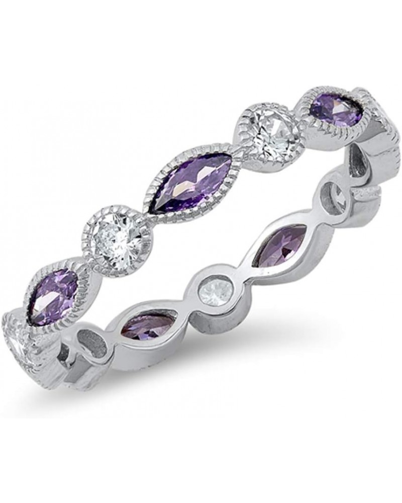 CHOOSE YOUR COLOR Sterling Silver Eternity Ring Purple (Simulated Amethyst) $11.88 Rings