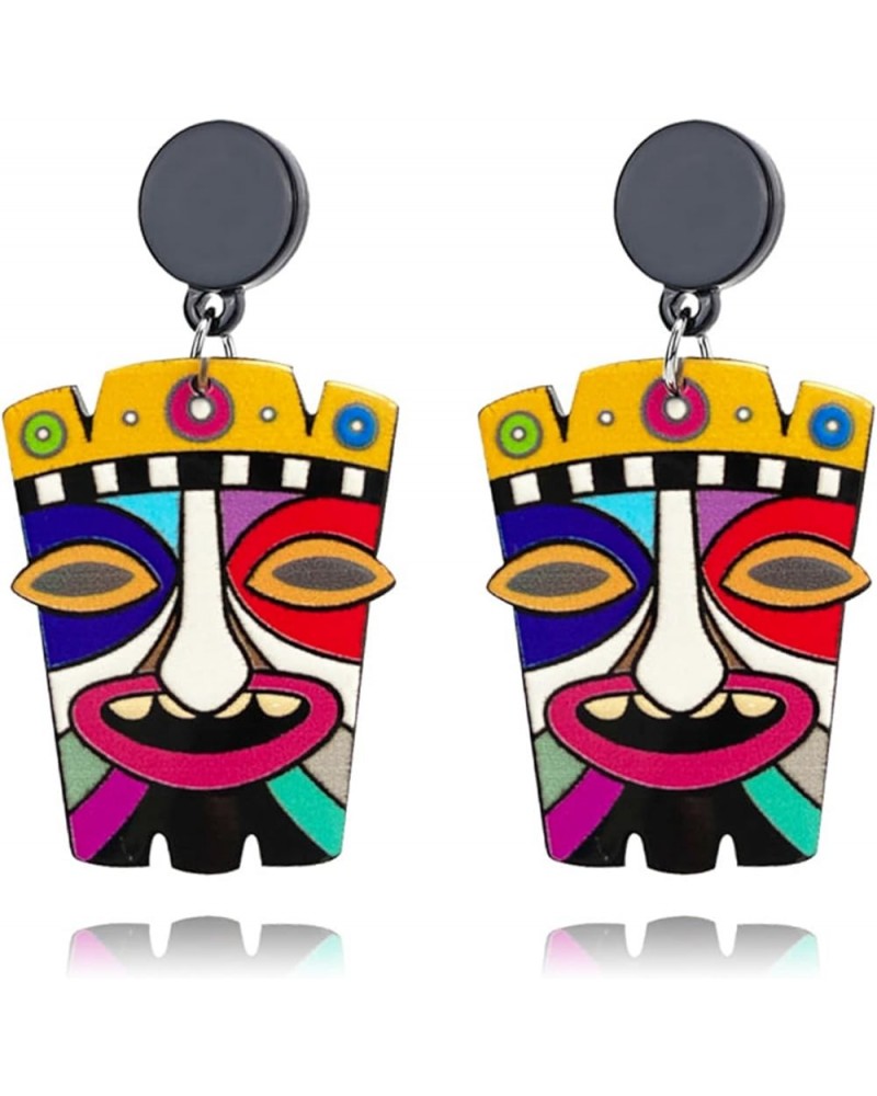 Totem Mask Earrings for Women Girls Personalized Funny Colorful Retro Bohemian Acrylic Tropical Hawaii Polynesian Tribal Tiki...